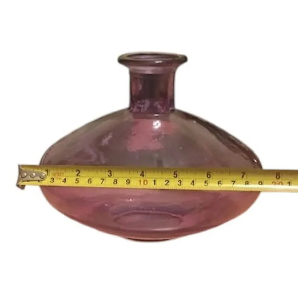 Vintage Amethyst Iridescent Art Glass Vase Purple Disc Bottle 7